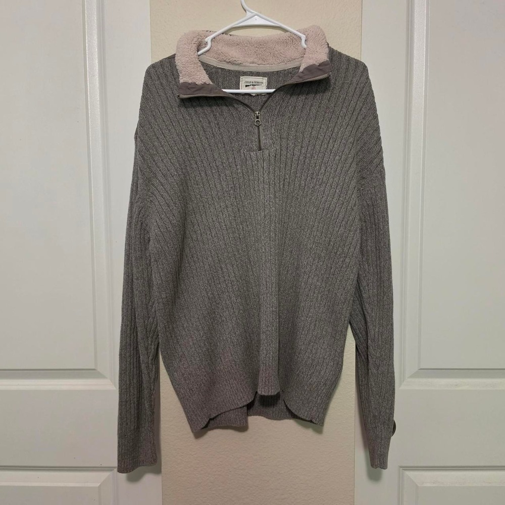 Field & Stream Mens XXL Gray Ribbed Knit Quarter Zip Sweater Fleece Mock Neck